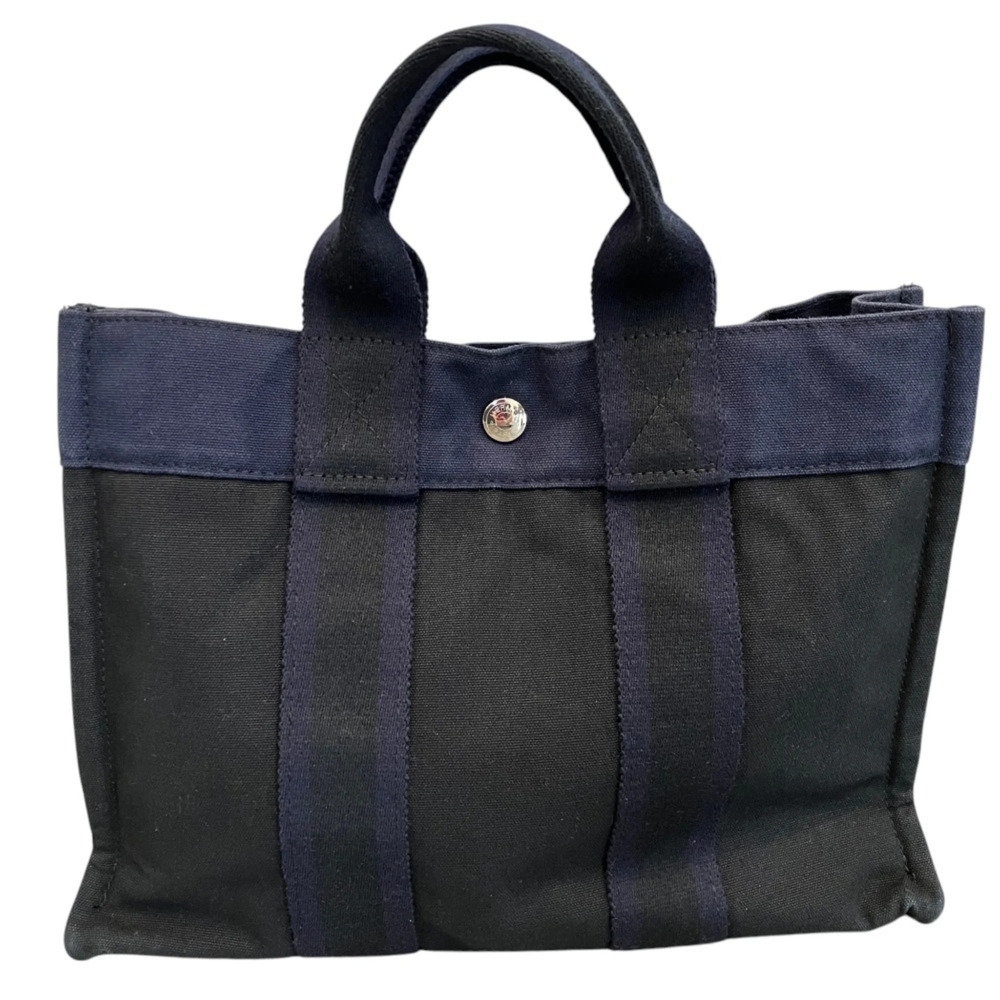 Hermes Fourre-Tout PM Canvas Tote Bag Handbag Navy Women's